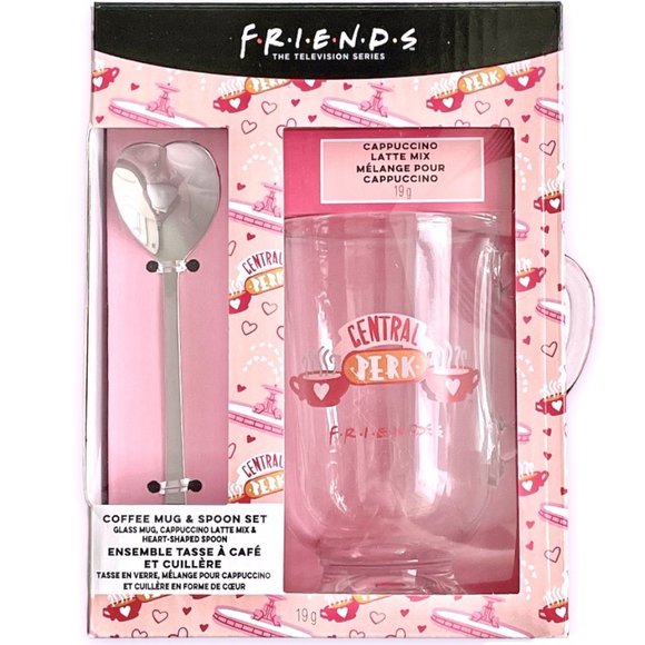 🆕 FRIENDS ~ GLASS COFFEE MUG + HEART SHAPED SPOON + LATTE MIX ~ BOX SET - Picture 2 of 13